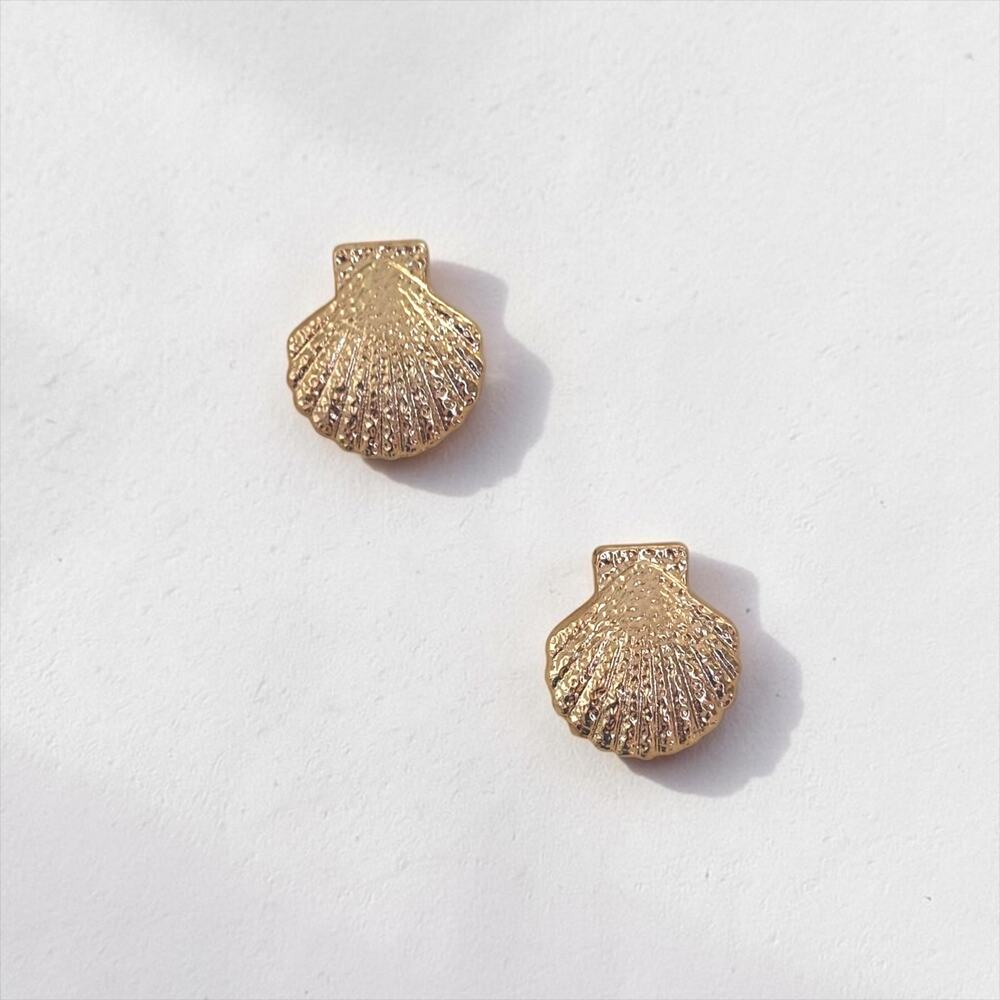 Gold Scallop Shell Stud Earrings
